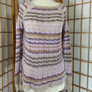 Love Stitch pastel open knit sweater tan, purple
